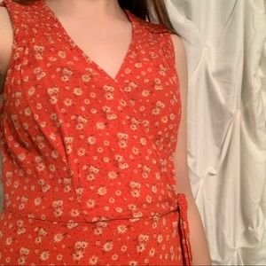 Orange Floral Wrap Dress